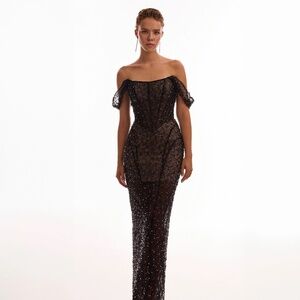 Milla Striking black sequined fitted maxi dress, Midnight Walk